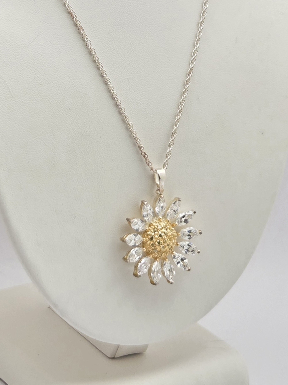 Sparkling Sunflower Pendant Necklace | 18" Silver Tone Rope Chain